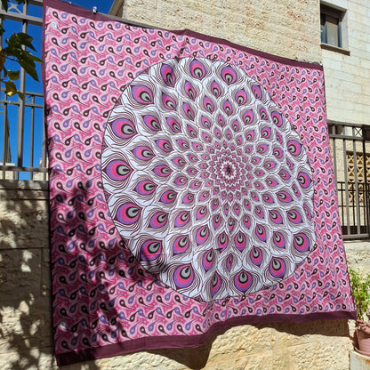 לונג דקורטיבי גדול - דגם נוצות טווס