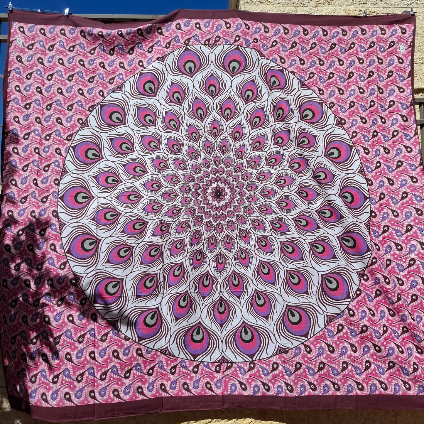 לונג דקורטיבי גדול - דגם נוצות טווס